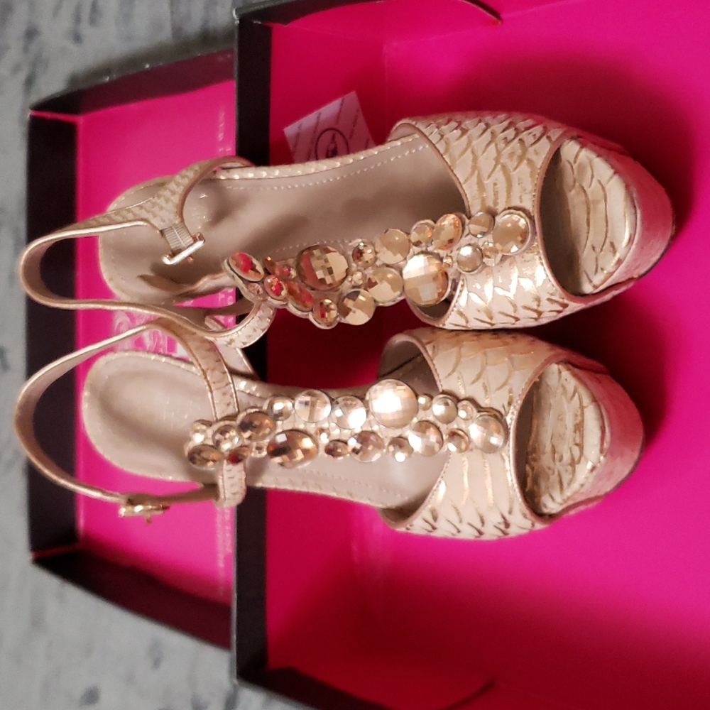 Pink  Bejeweled platform heels